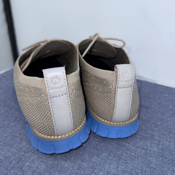 Cole Haan Zerogrand Stitchlight Wingtip Knit Oxford Shoes Lt Gray Blue Sole 10M - Picture 4 of 7